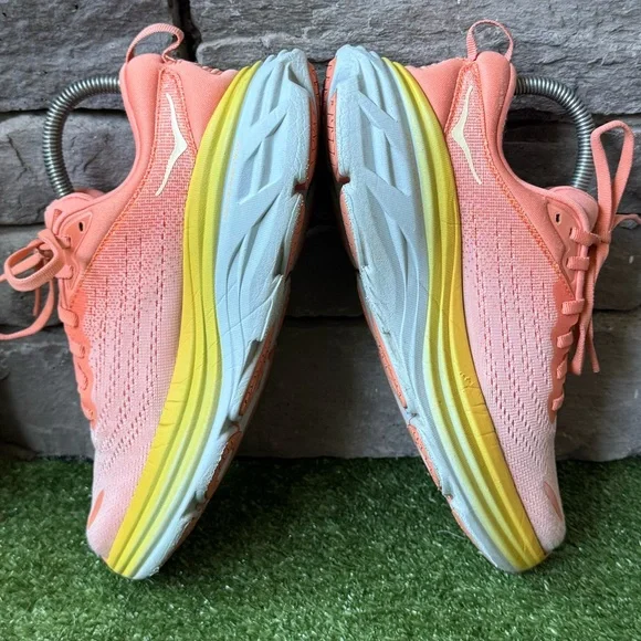 Hoka One One Pink and Yellow Sneakers - Picture 6 of 10